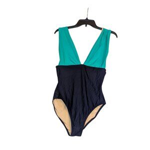 J.Crew One-Piece Colorblock Swimsuit In Teal & Navy  Medium